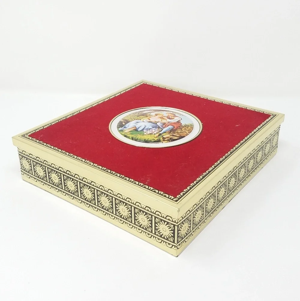 Vtg‎ West Germany velvet embossed chocolate tin box